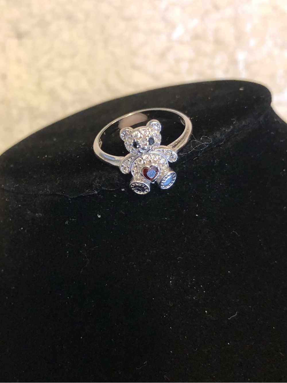 925 Sterling Silver Teddy Bear Ring CZ Gemstones